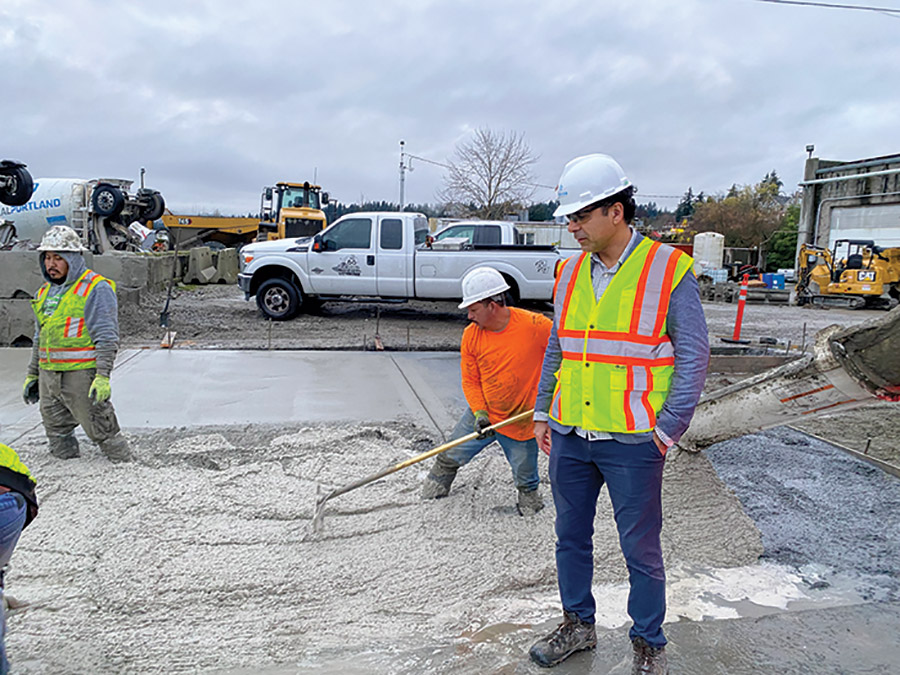 Savary watches his environmentally friendly zeolite binder concrete