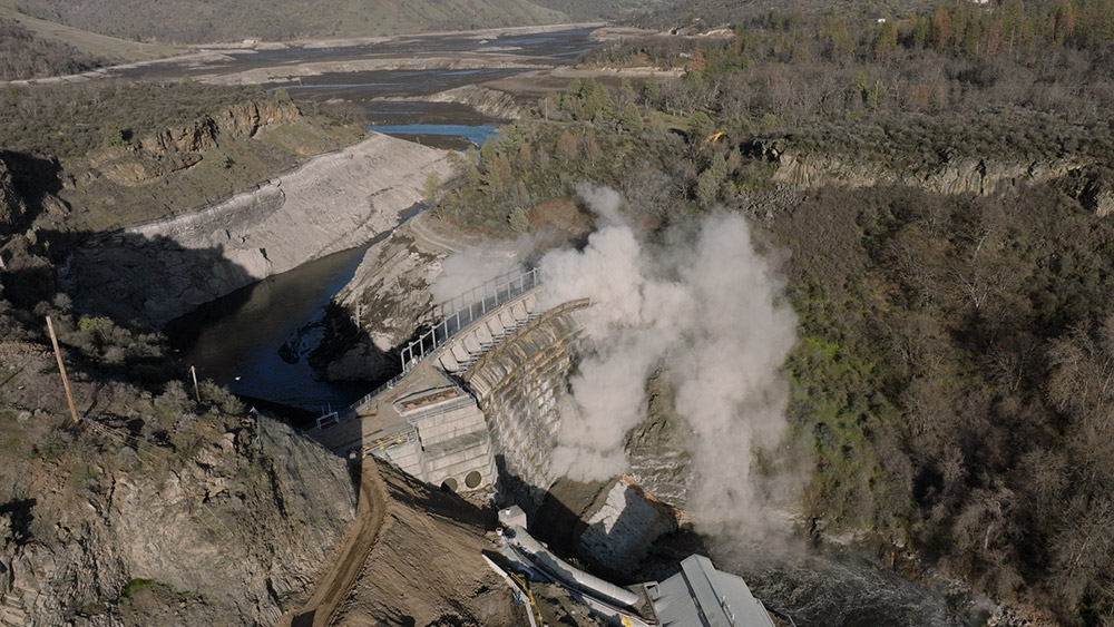 A test blast at Copco No. 1 dam A test blast at Copco No. 1 dam