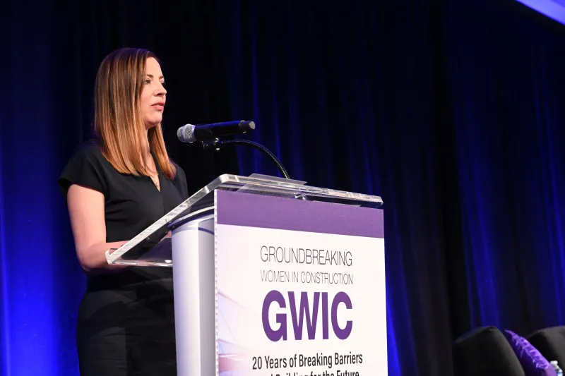 A speaker at Groundbreaking Women in Construction